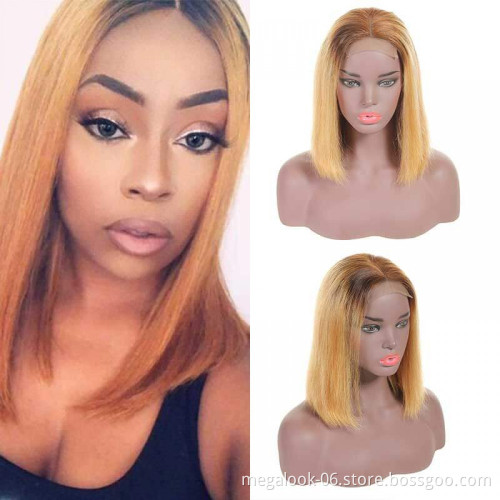 Natural Straight Ombre Colored Brazilian Virgin Human Hair Lace Front Short Bob Wigs for Black Women